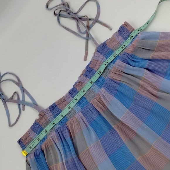 LOFT women's medium pastel blue pink tie shoulder tank top flowy smocked - Picture 6 of 9